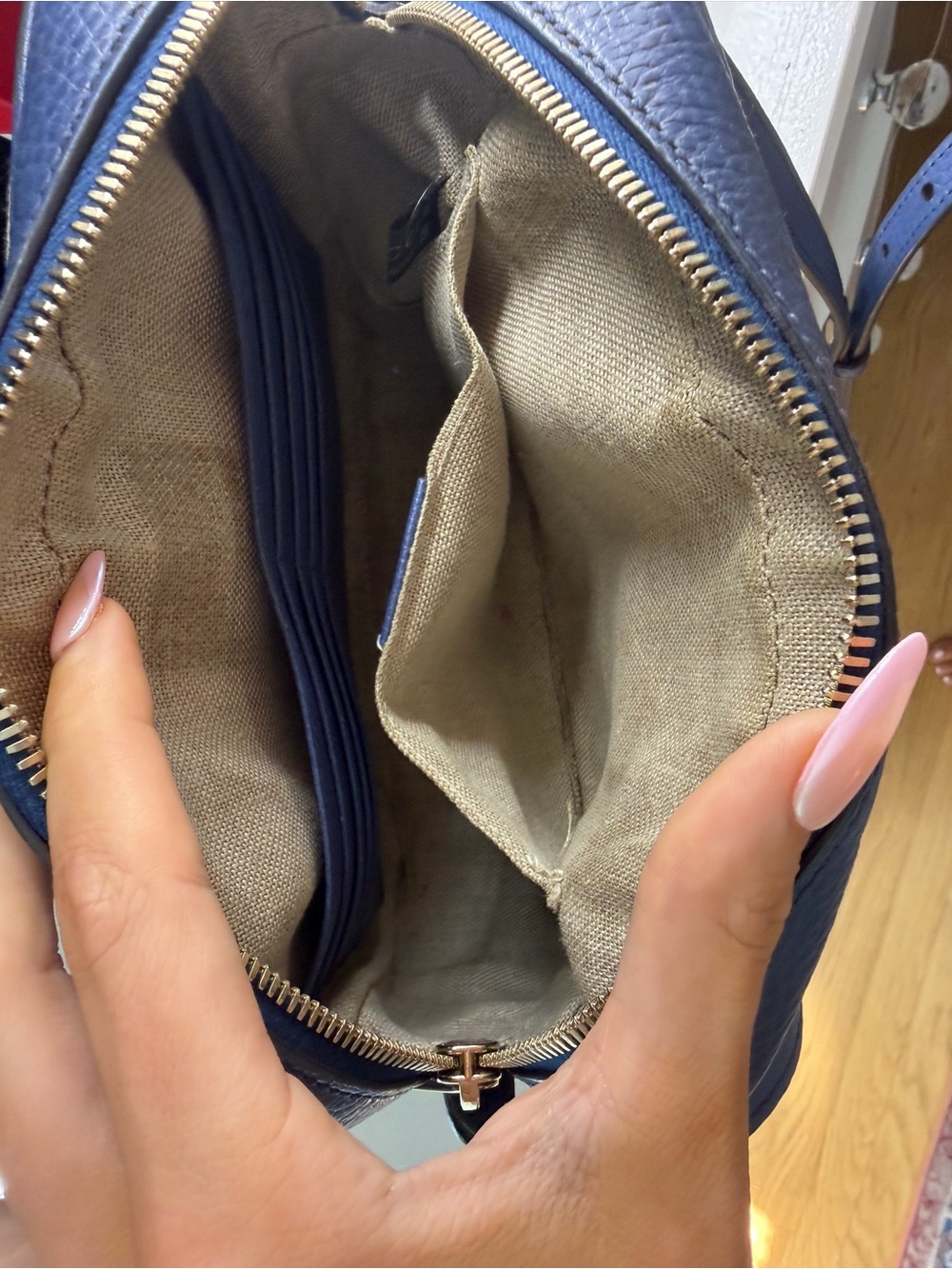 Gucci Navy Blue Leather Crossbody Bag with Gold Hardware